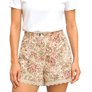 ​🌸 Vintage 90s Floral Lace Trim High Waist Mini Shorts Size 27 Pink Cream